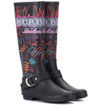 Shop Burberry Doodle Printed Rubber Boots In Black