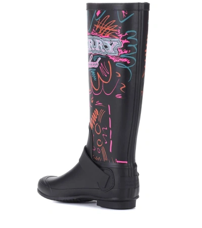 Shop Burberry Doodle Printed Rubber Boots In Black