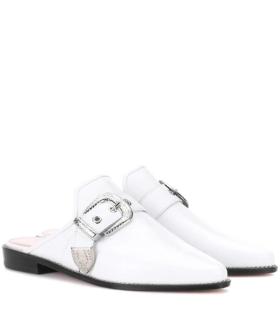 Shop Stuart Weitzman Ryan Leather Slippers In White