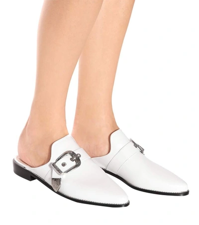 Shop Stuart Weitzman Ryan Leather Slippers In White