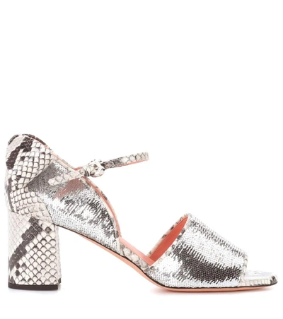 Shop Rochas Sequin Embellished Leather Sandals In Silver