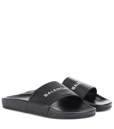 Shop Balenciaga Leather Slides In Black
