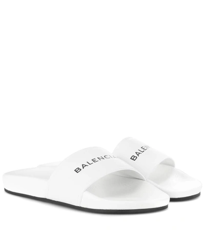 Shop Balenciaga Leather Slides In White