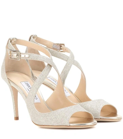 Shop Jimmy Choo Emily 85 Glitter Sandals In Silver