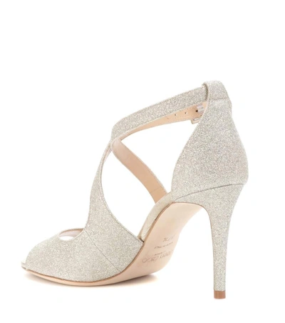 Shop Jimmy Choo Emily 85 Glitter Sandals In Silver