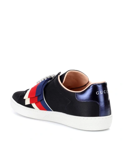 Shop Gucci Ace Embellished Satin Sneakers In Black