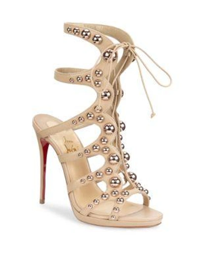 Shop Christian Louboutin Amazoubille Leather Stud Sandals In Nude