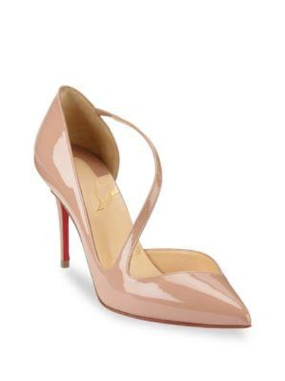 Shop Christian Louboutin Women's Jumping Cross-strap Patent Leather Pumps In Nude