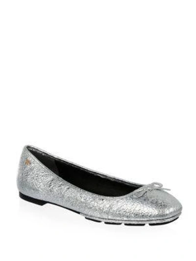 Shop Tory Burch Laila Leather Driver Ballet Flats In Silver