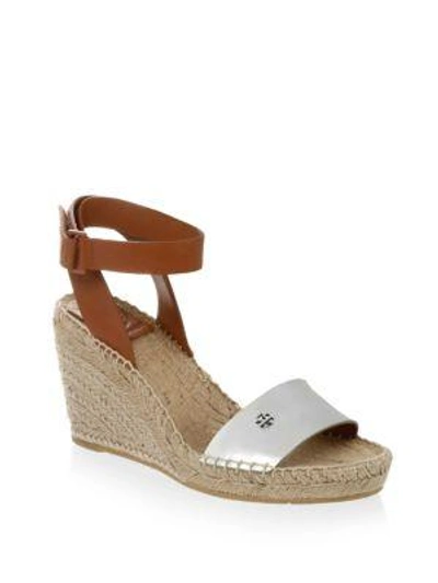 Shop Tory Burch Bima Leather Wedge Espadrilles In Gold Perfect Cuoio