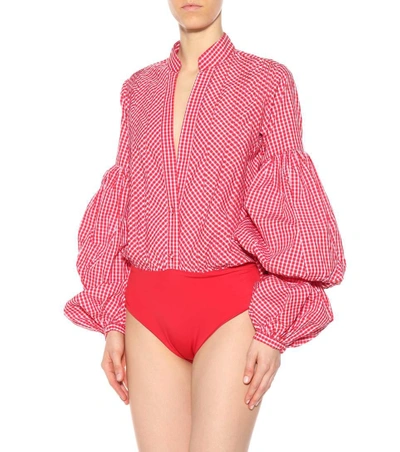 Shop Johanna Ortiz Jicarilla Gingham Poplin Bodysuit In Red