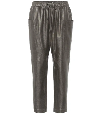Shop Brunello Cucinelli Metallic Leather Trousers