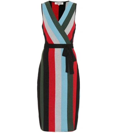 Shop Diane Von Furstenberg Metallic Knitted Wrap Dress In Mariee Multicolor