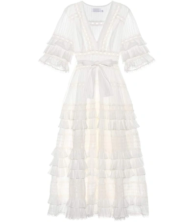 Shop Zimmermann Corsair Frill Cotton Midi Dress In White