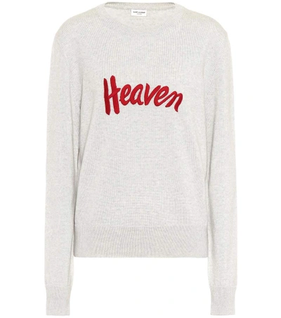 Shop Saint Laurent Embroidered Wool Sweater In Grey