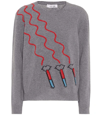 Shop Valentino Intarsia Wool And Cashmere Sweater In Grey