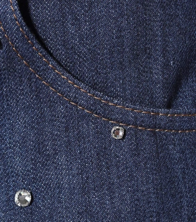 Shop Miu Miu Crystal-embellished Cropped Jeans In Blue