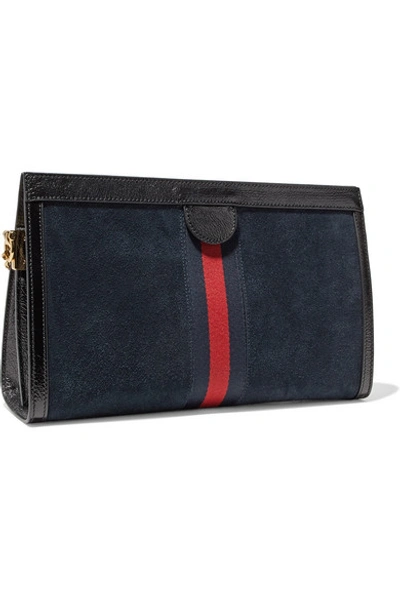 Shop Gucci Ophidia Embroidered Suede Shoulder Bag In Midnight Blue