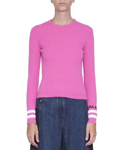 Shop Valentino Ribbed Logo Sweater In Rosa