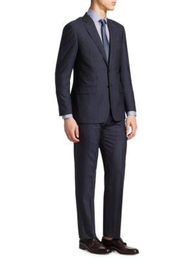 Shop Giorgio Armani Striped Wool Suit In Navy