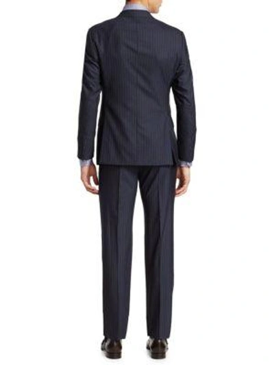 Shop Giorgio Armani Striped Wool Suit In Navy