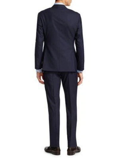 Shop Giorgio Armani Printed Wool Suit In Navy