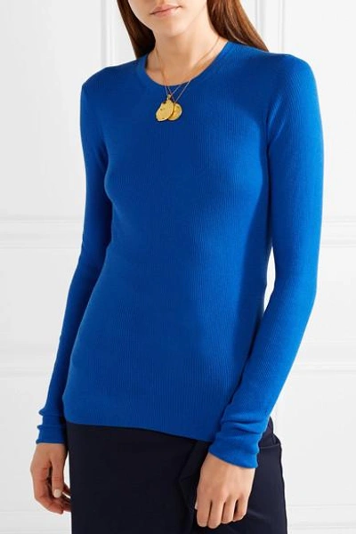 Shop Michael Kors Ribbed Cashmere Sweater In Bright Blue