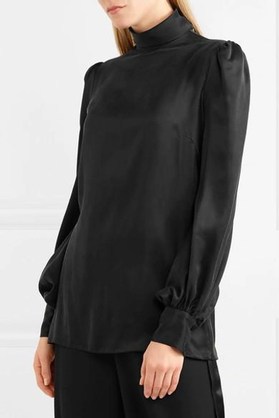 Shop Hillier Bartley Printed Velvet-trimmed Silk-satin Turtleneck Top