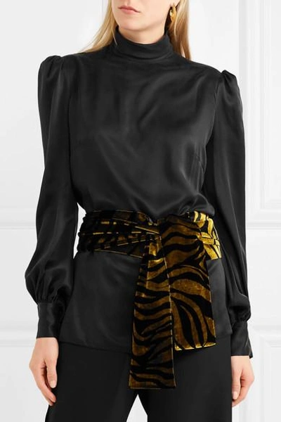 Shop Hillier Bartley Printed Velvet-trimmed Silk-satin Turtleneck Top