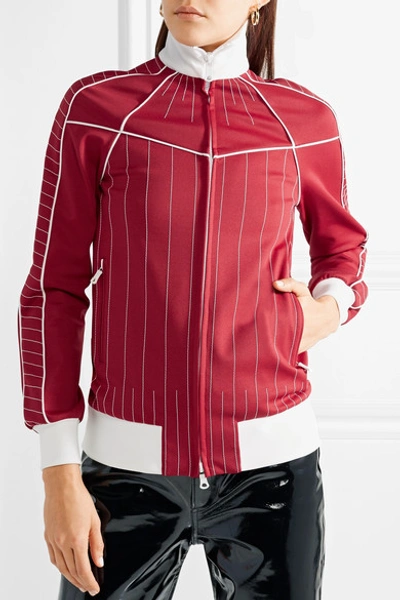 Shop Valentino Tech-jersey Bomber Jacket In Burgundy