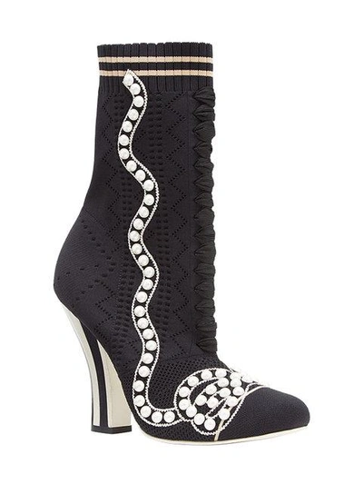 Shop Fendi Pearl Embellished 105 Sock Boots In Black