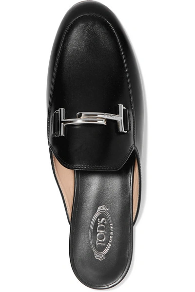 Shop Tod's Embellished Leather Slippers In Black
