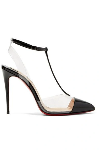 Shop Christian Louboutin Nosy 100 Patent-leather And Pvc T-bar Pumps In Black