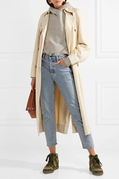 Isabel Marant Bobby Perforated Canvas And Suede Wedge Sneakers In Army Green