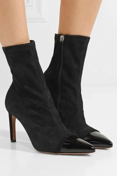 Shop Givenchy Graphic Patent Leather-trimmed Suede Sock Boots In Black