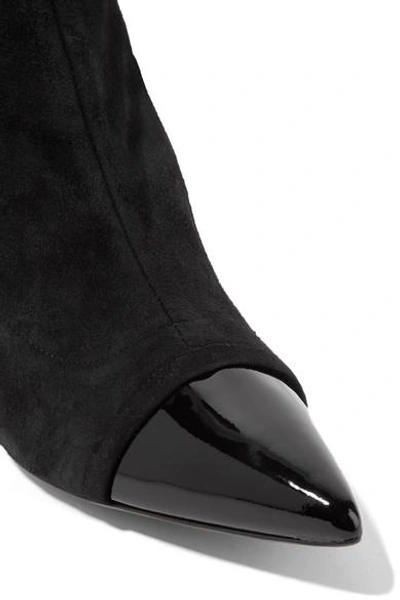 Shop Givenchy Graphic Patent Leather-trimmed Suede Sock Boots In Black