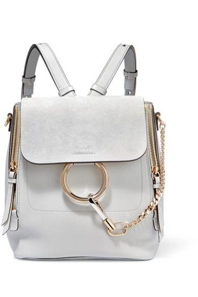 Shop Chloé Faye Small Textured-leather And Suede Backpack In Gray