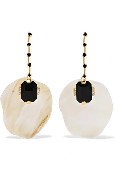 Shop Marni Gold-plated Horn And Crystal Earrings In Neutral