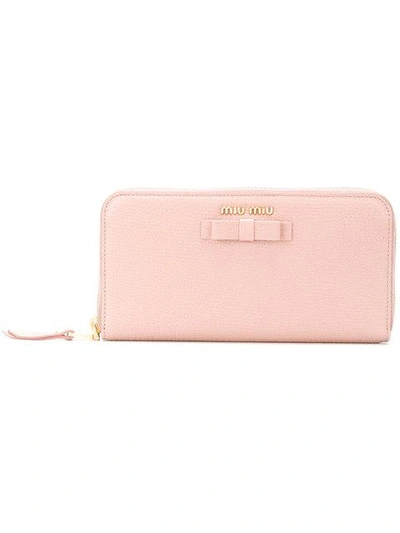 Shop Miu Miu Bow Detail Zip Wallet - Pink