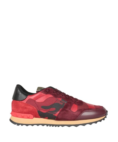 Shop Valentino Rockrunner Camouflage Leather Sneakers In Rosso