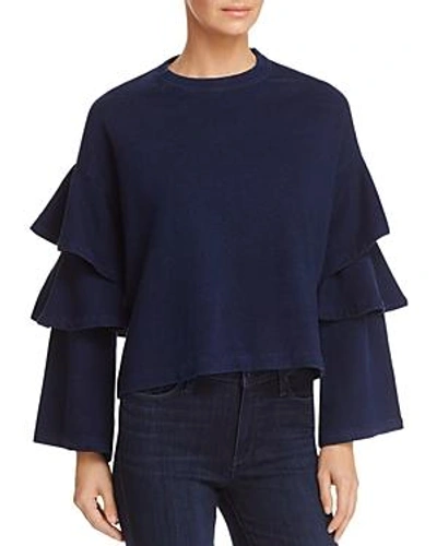 Shop Ag Pearl Ruffled-sleeve Sweatshirt In Dark Indigo