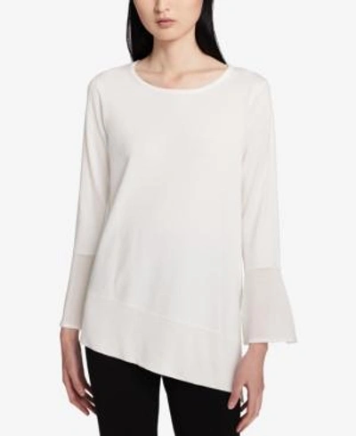 Shop Calvin Klein Bell-sleeve Asymmetrical Sweater In Soft White