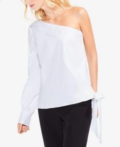 Shop Vince Camuto One-shoulder Side-tie Blouse In Ultra White