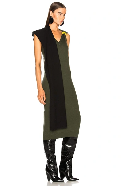 Shop Loewe Cape Dress With Leather Band In Green