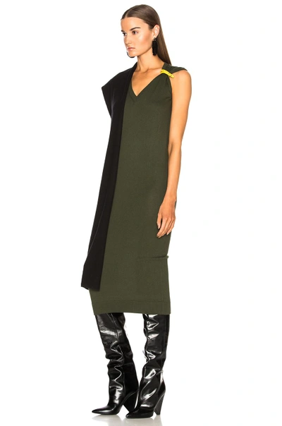 Shop Loewe Cape Dress With Leather Band In Green