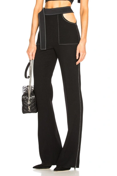 Shop David Koma Contrast Stitching Waistband Cutout Trousers In Black