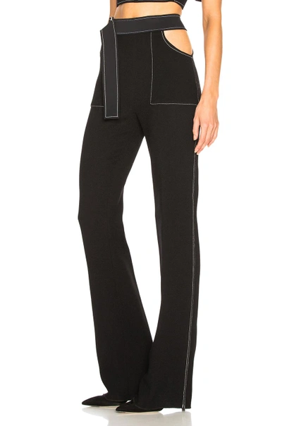 Shop David Koma Contrast Stitching Waistband Cutout Trousers In Black