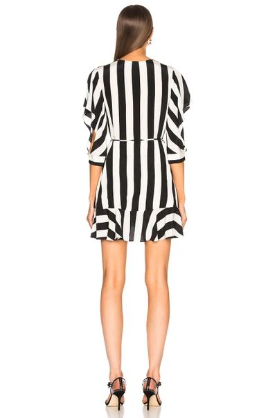 Shop Michelle Mason Flutter Wrap Dress In White,black,stripes
