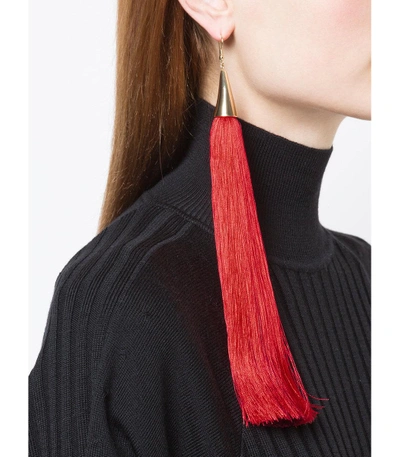 Shop Eddie Borgo Red Long Silk Tassel Earrings