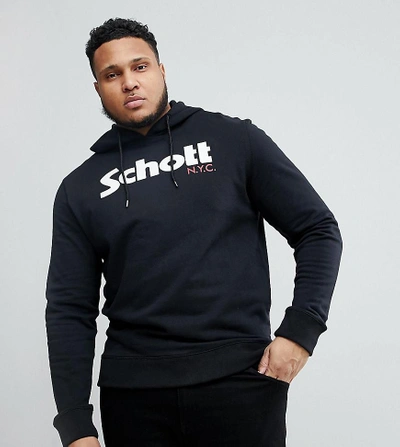 Shop Schott Plus Logo Hooded Sweatshirt Slim Fit With Black - Black